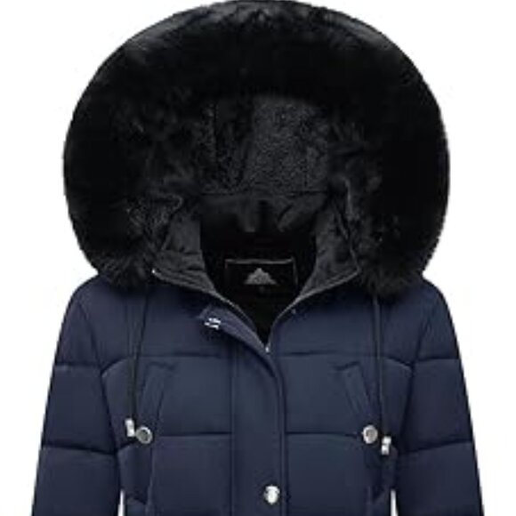 Women Waterproof Long Winter Coat Thickened Navy Alternative Puffer Jacket - Picture 1 of 5